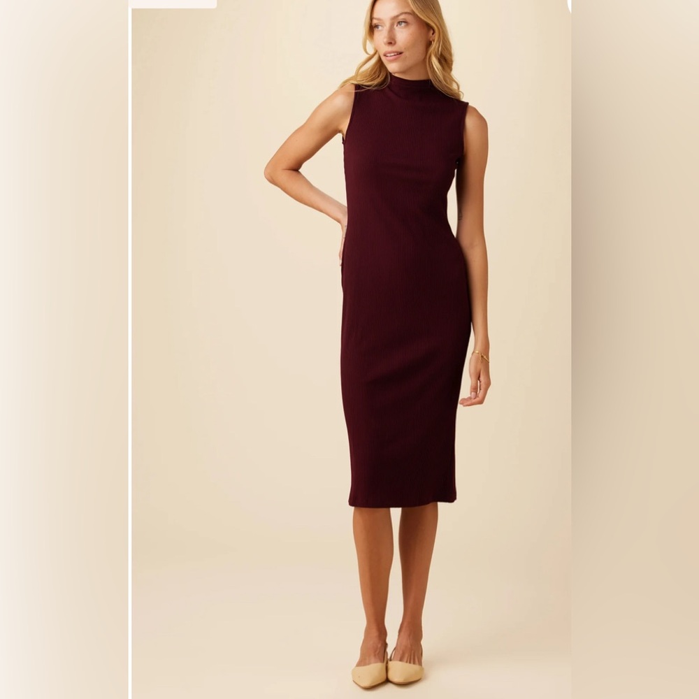 NWT Amour Vert Lux Paris Rib Midi Dress in Plum